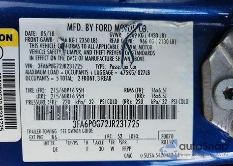 2018 Ford Fusion S из США, поврежденный, VIN 3FA6P0G72JR231725